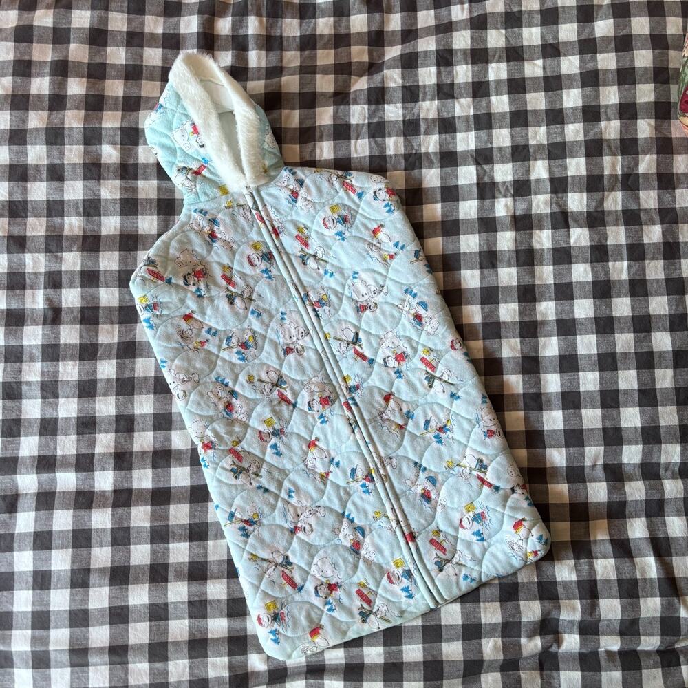 Vintage 60s Peanuts Snoopy Quilted Baby Bunting Sherpa‎ Hood 0-6M COLLECTIBLE